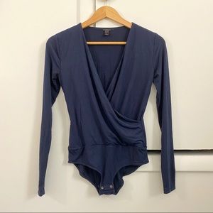 J.Crew Navy Blue Long Sleeve Wrap Bodysuit Size Small